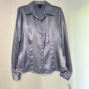 Satin blue Button-Up Blouse NWT